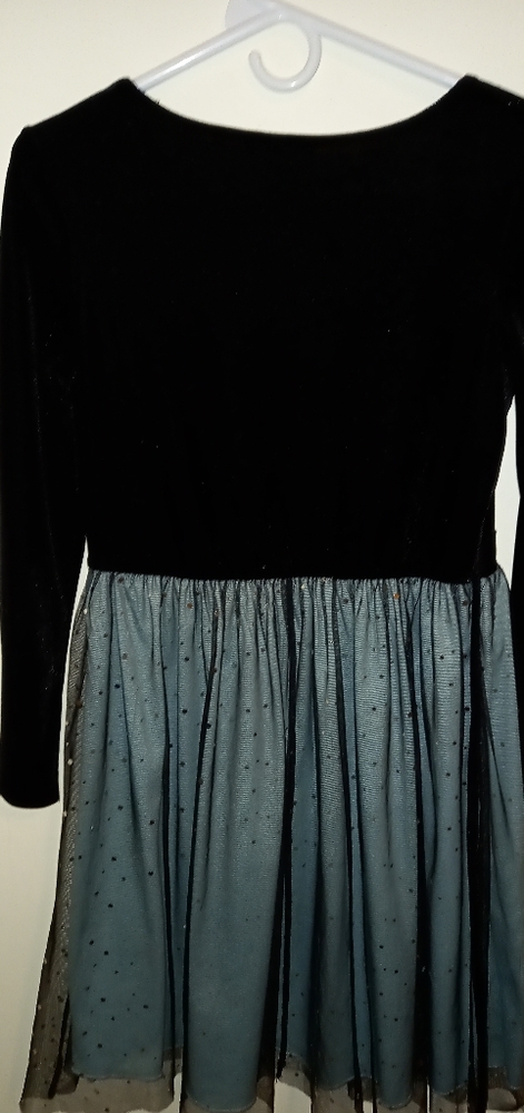 Vintage black velvet, blue glitter tulle party dress